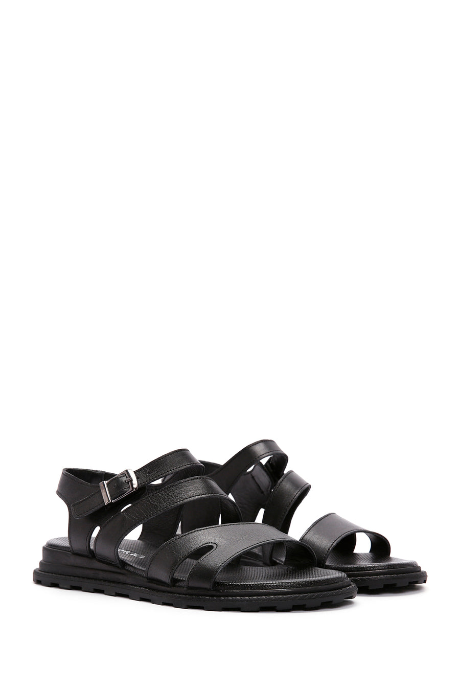 Women's Black Ankle Strap Leather Sandals