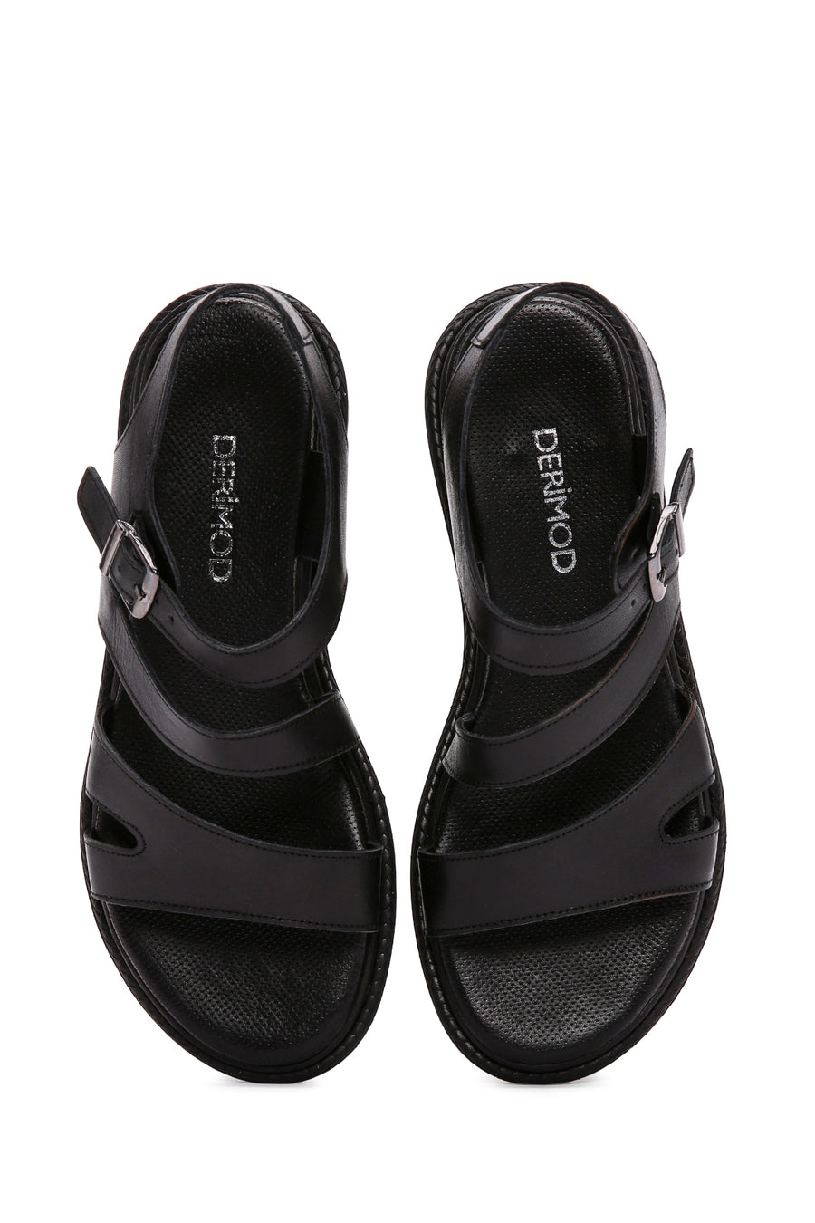 Women's Black Ankle Strap Leather Sandals