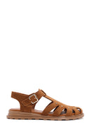Women's Tan Ankle Strap Suede Leather Sandals | Derimod