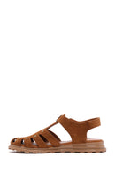 Women's Tan Ankle Strap Suede Leather Sandals | Derimod