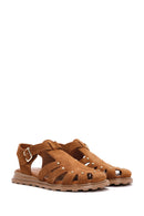 Women's Tan Ankle Strap Suede Leather Sandals | Derimod