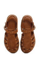 Women's Tan Ankle Strap Suede Leather Sandals | Derimod