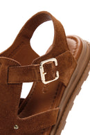 Women's Tan Ankle Strap Suede Leather Sandals | Derimod