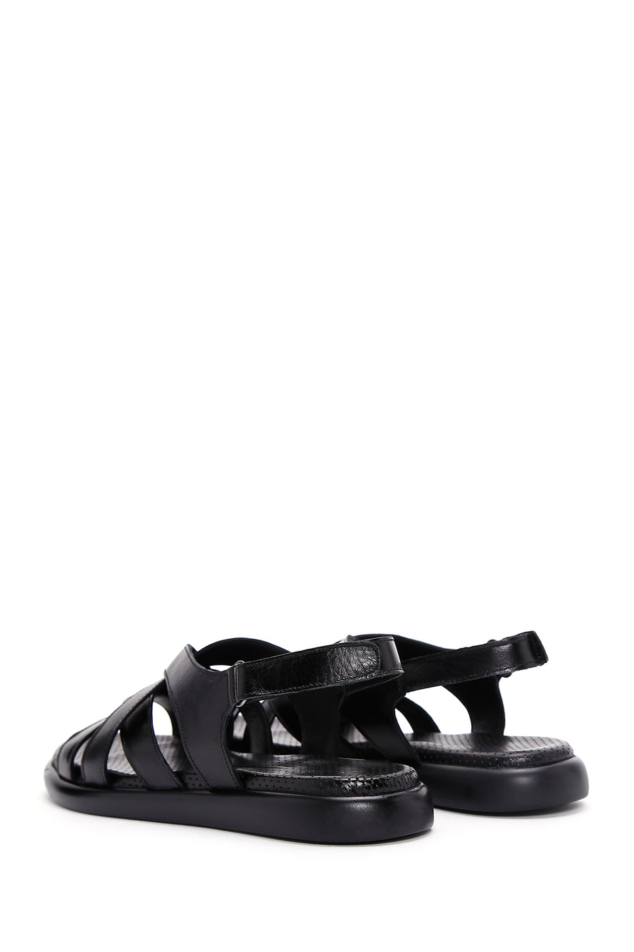 Women's Black Ankle Strap Leather Comfort Sandals