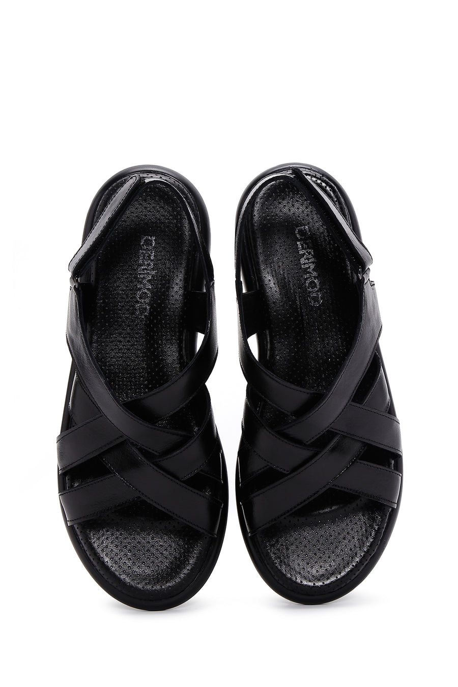 Women's Black Ankle Strap Leather Comfort Sandals