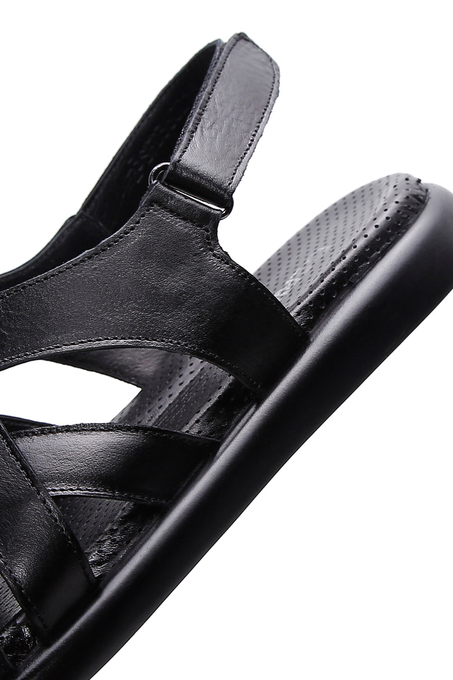 Women's Black Ankle Strap Leather Comfort Sandals