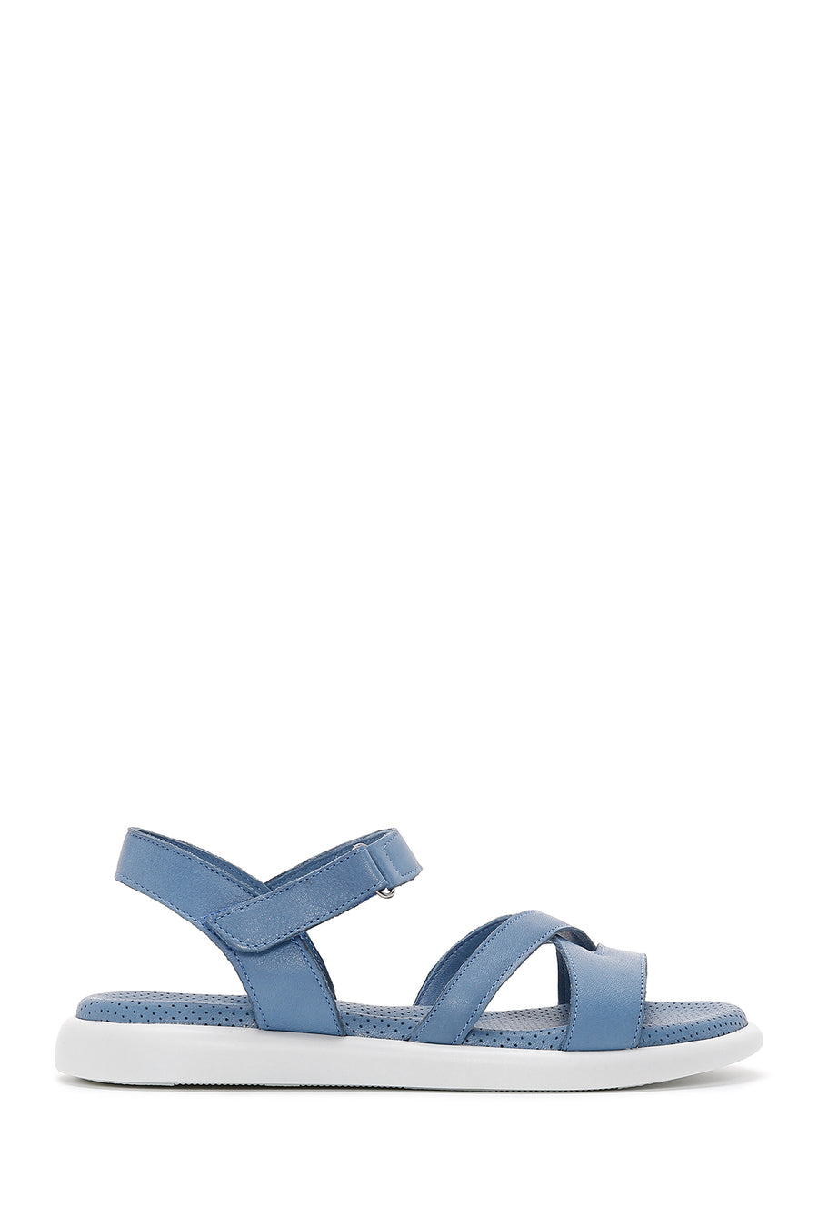 Women's Blue Ankle Strap Leather Comfort Sandals 24SFD360918 | Derimod