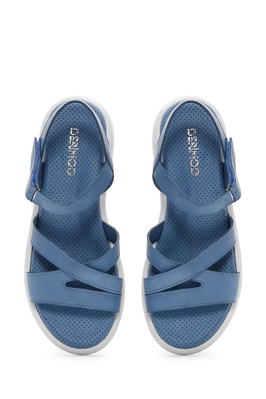 Women's Blue Ankle Strap Leather Comfort Sandals