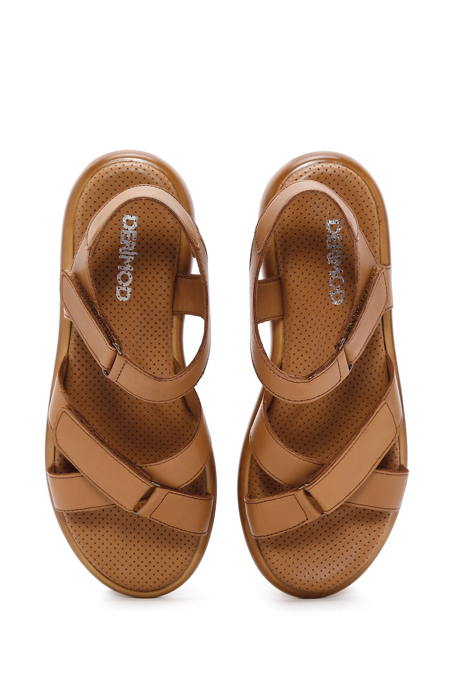 Kadın Taba Çift Bantlı Deri Comfort Sandalet