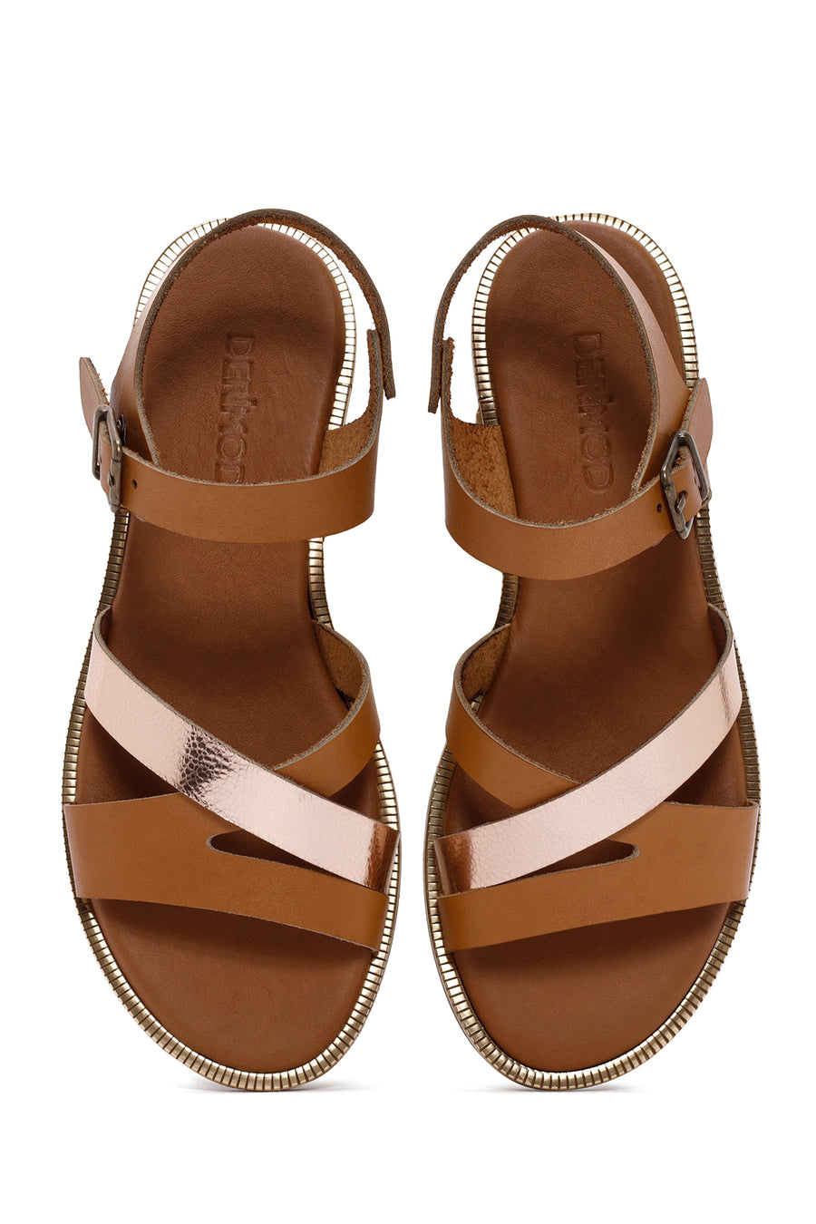 Kadın Taba Bilekten Bantlı Deri Comfort Sandalet