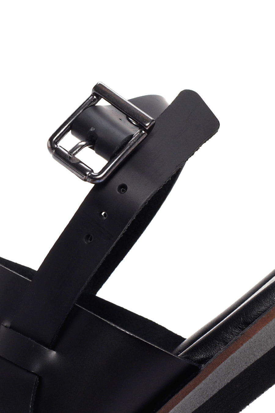 Women's Black Ankle Strap Leather Comfort Sandals