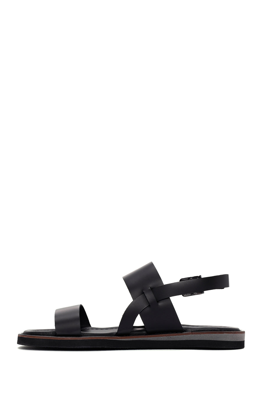 Women's Black Ankle Strap Leather Comfort Sandals