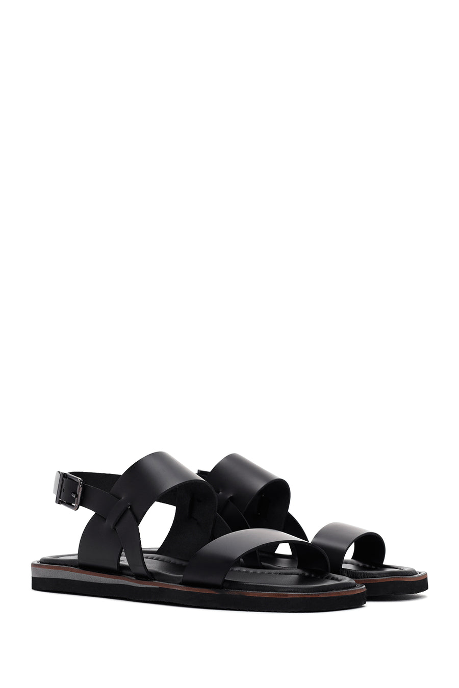 Women's Black Ankle Strap Leather Comfort Sandals