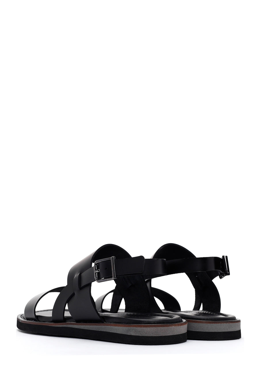 Women's Black Ankle Strap Leather Comfort Sandals