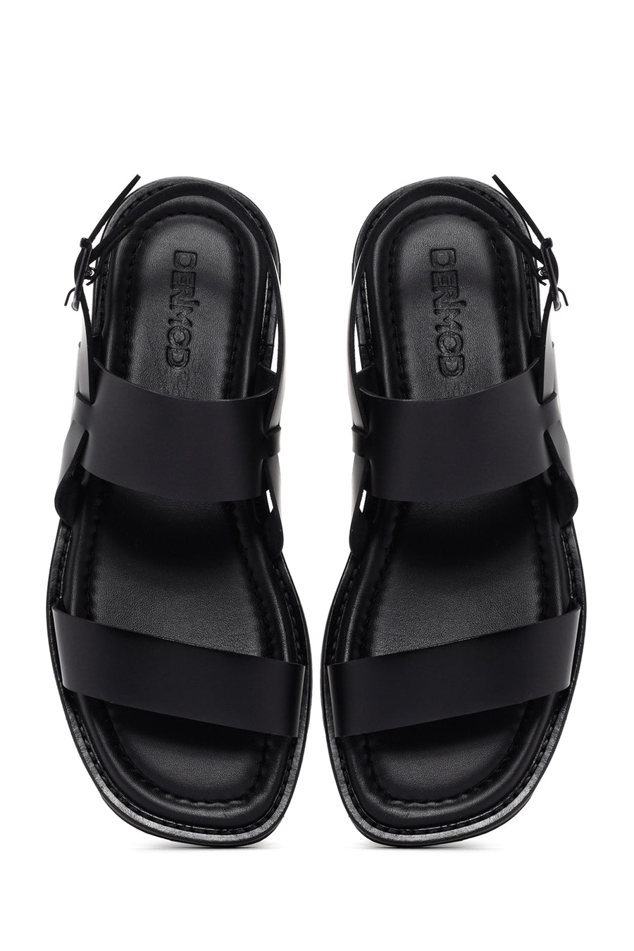 Women's Black Ankle Strap Leather Comfort Sandals