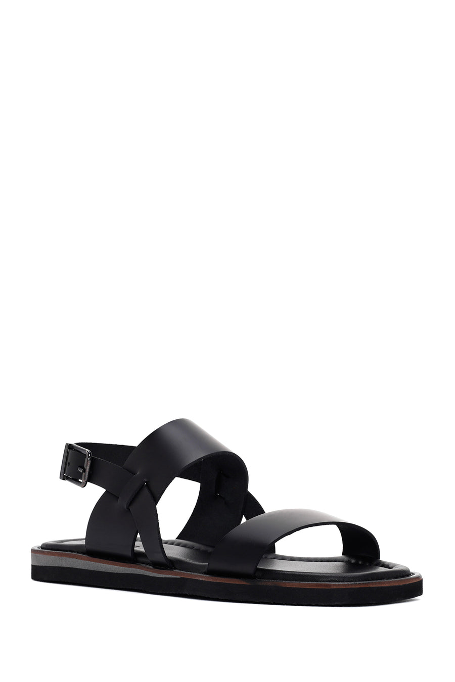 Women's Black Ankle Strap Leather Comfort Sandals