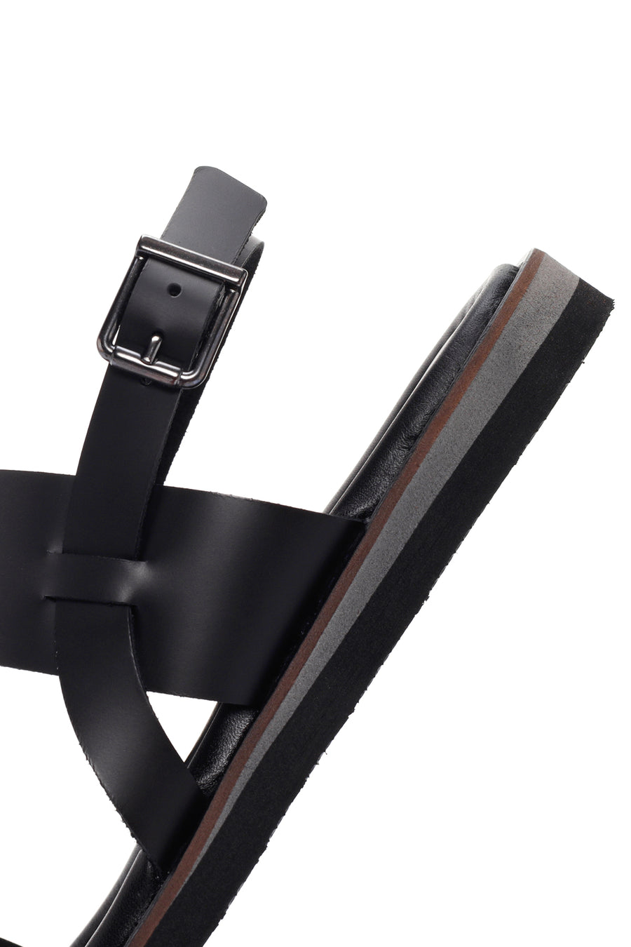 Women's Black Ankle Strap Leather Comfort Sandals