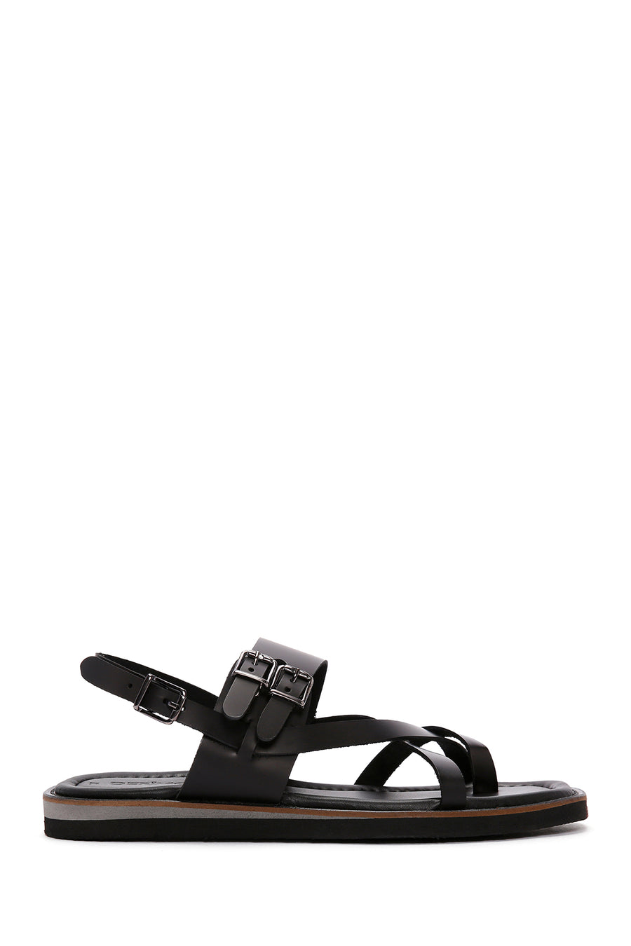 Women's Black Ankle Strap Flip Flop Leather Comfort Sandals 24SFD362514 | Derimod