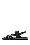 Women's Black Ankle Strap Flip Flop Leather Comfort Sandals | Derimod