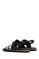 Women's Black Ankle Strap Flip Flop Leather Comfort Sandals | Derimod