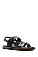 Women's Black Ankle Strap Flip Flop Leather Comfort Sandals | Derimod