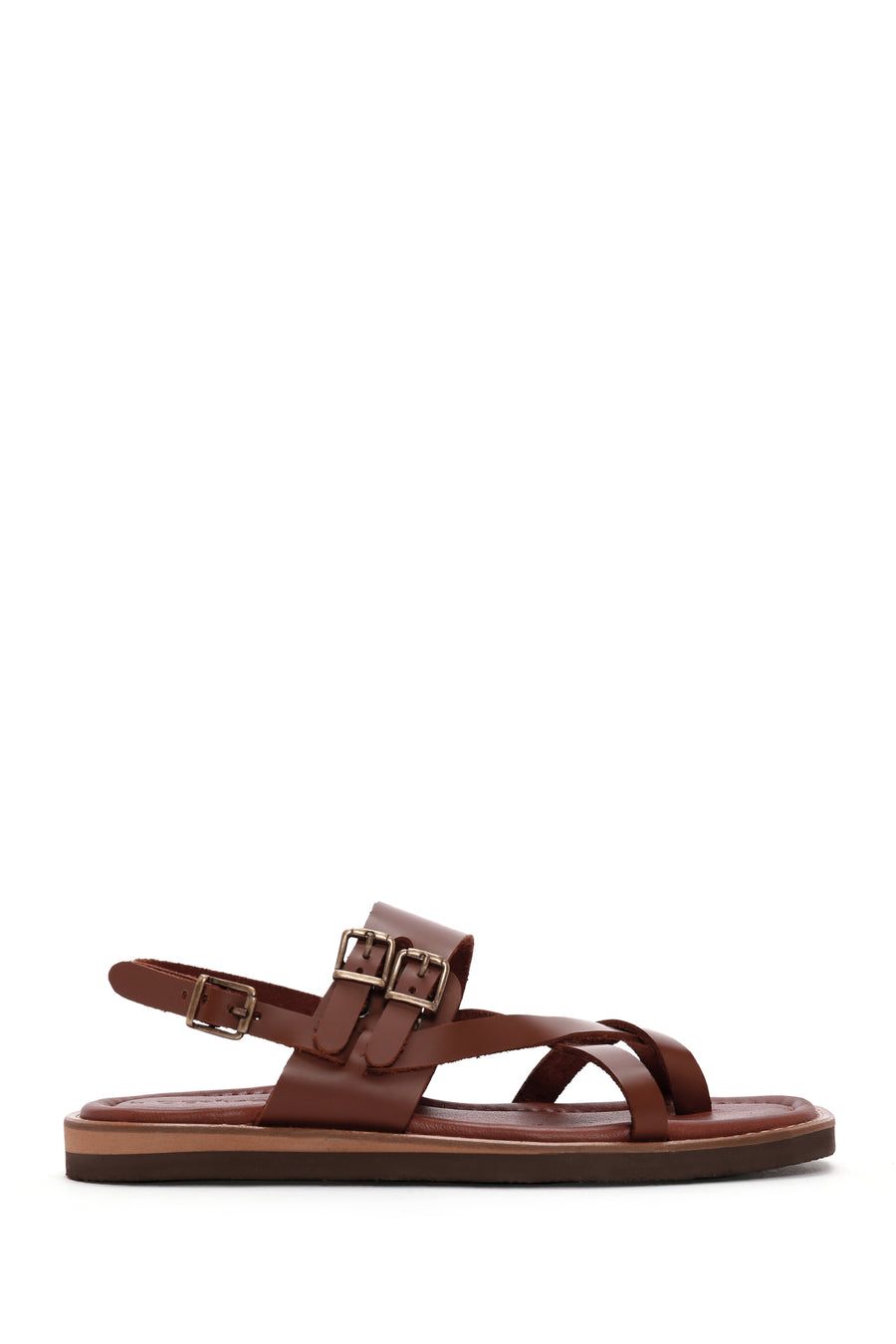 Women's Tan Ankle Strap Flip Flop Leather Comfort Sandals 24SFD362514 | Derimod