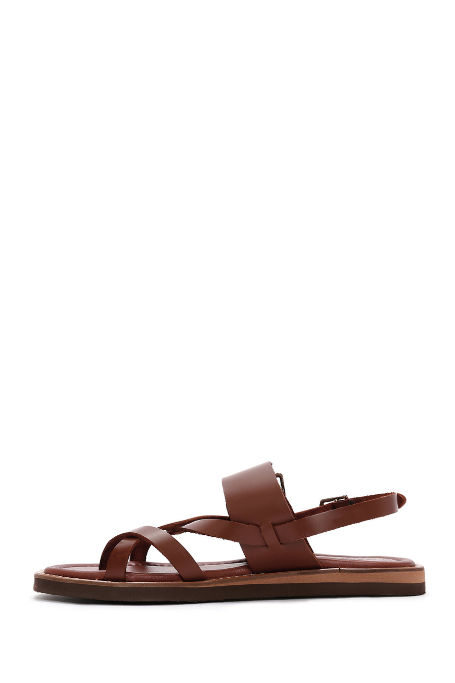 Women's Tan Ankle Strap Flip Flop Leather Comfort Sandals