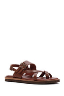 Kadın Taba Bilekten Bantlı Parmak Arası Deri Comfort Sandalet | Derimod