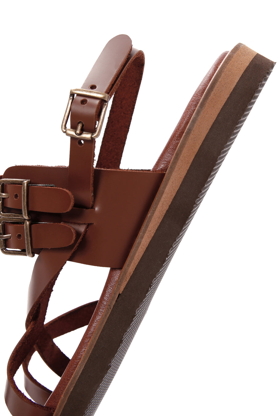 Women's Tan Ankle Strap Flip Flop Leather Comfort Sandals