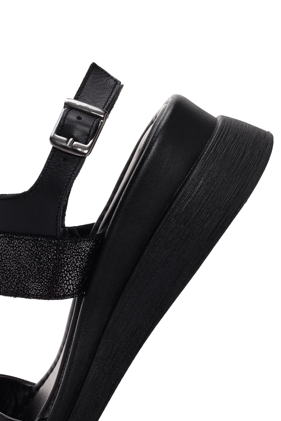 Kadın Siyah Bilekten Bantlı Deri Comfort Sandalet