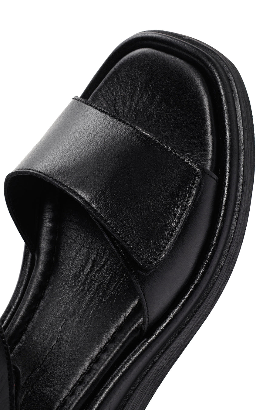 Women's Black Ankle Strap Leather Comfort Sandals