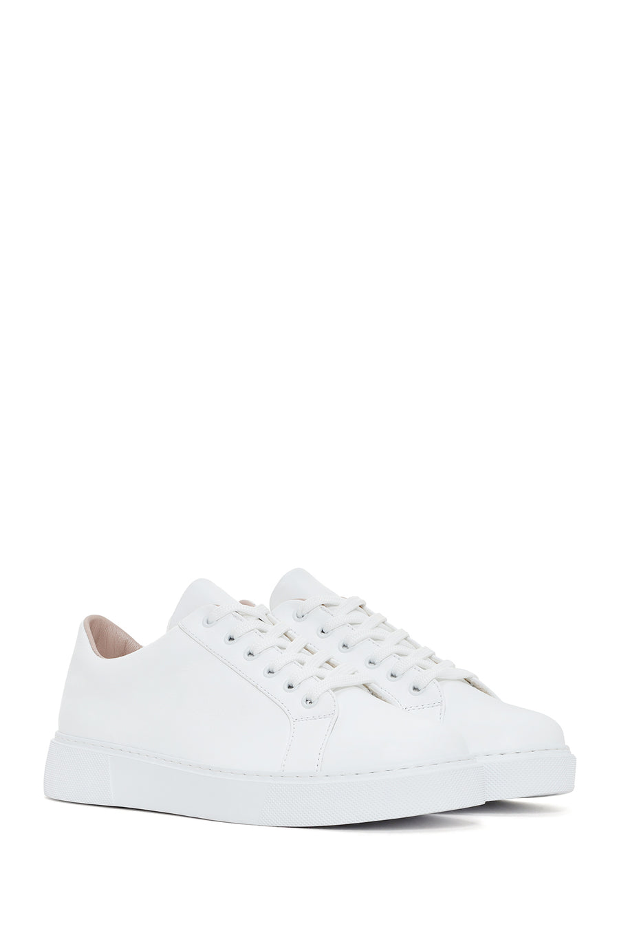 Women's White Lace-Up Leather Sneaker