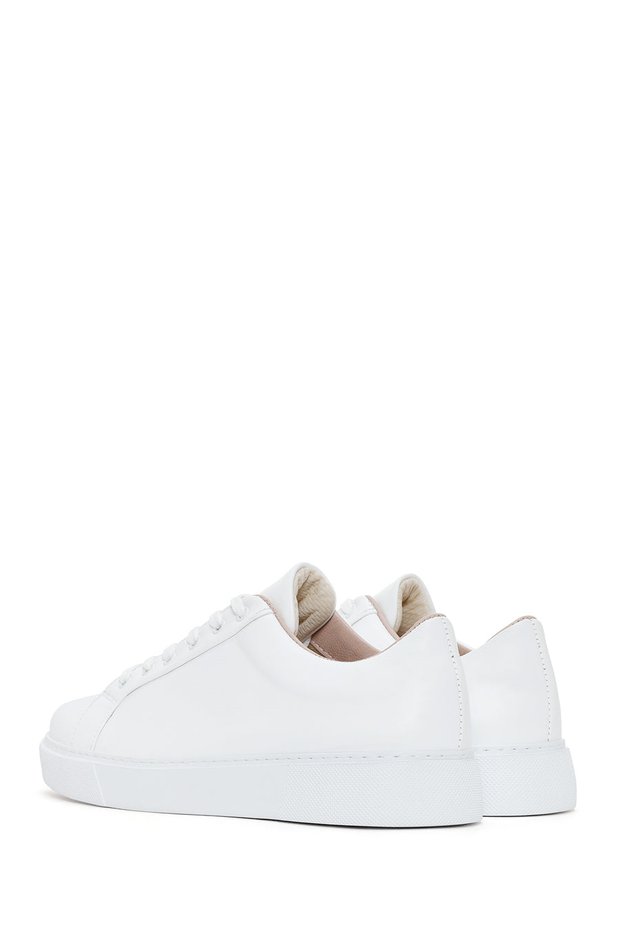 Women's White Lace-Up Leather Sneaker