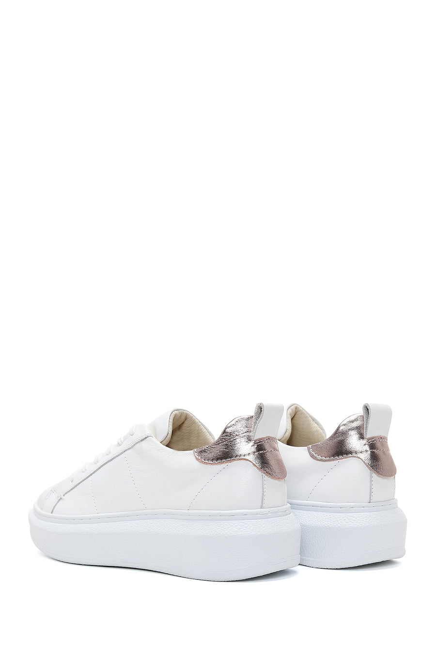 Kadın Beyaz Bağcıklı Deri Sneaker
