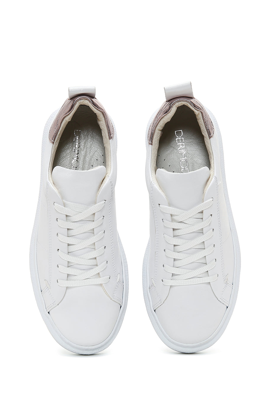 Kadın Beyaz Bağcıklı Deri Sneaker
