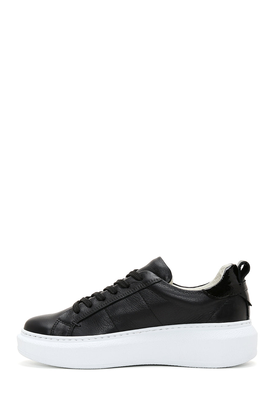 Kadın Siyah Bağcıklı Deri Sneaker