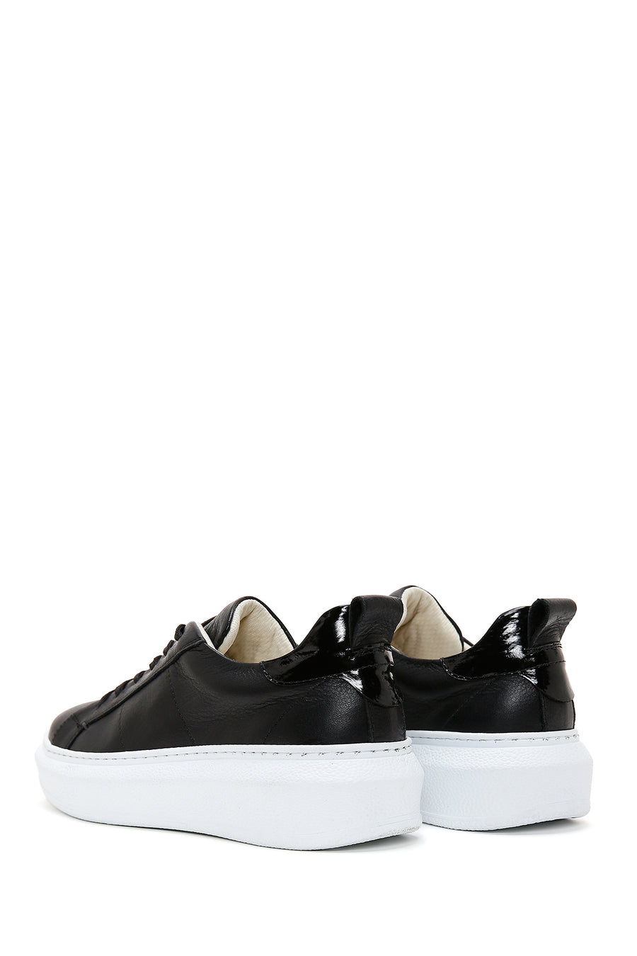 Kadın Siyah Bağcıklı Deri Sneaker