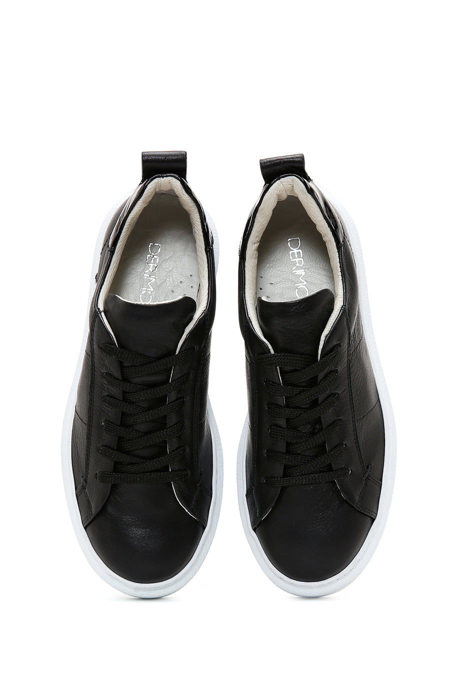 Kadın Siyah Bağcıklı Deri Sneaker