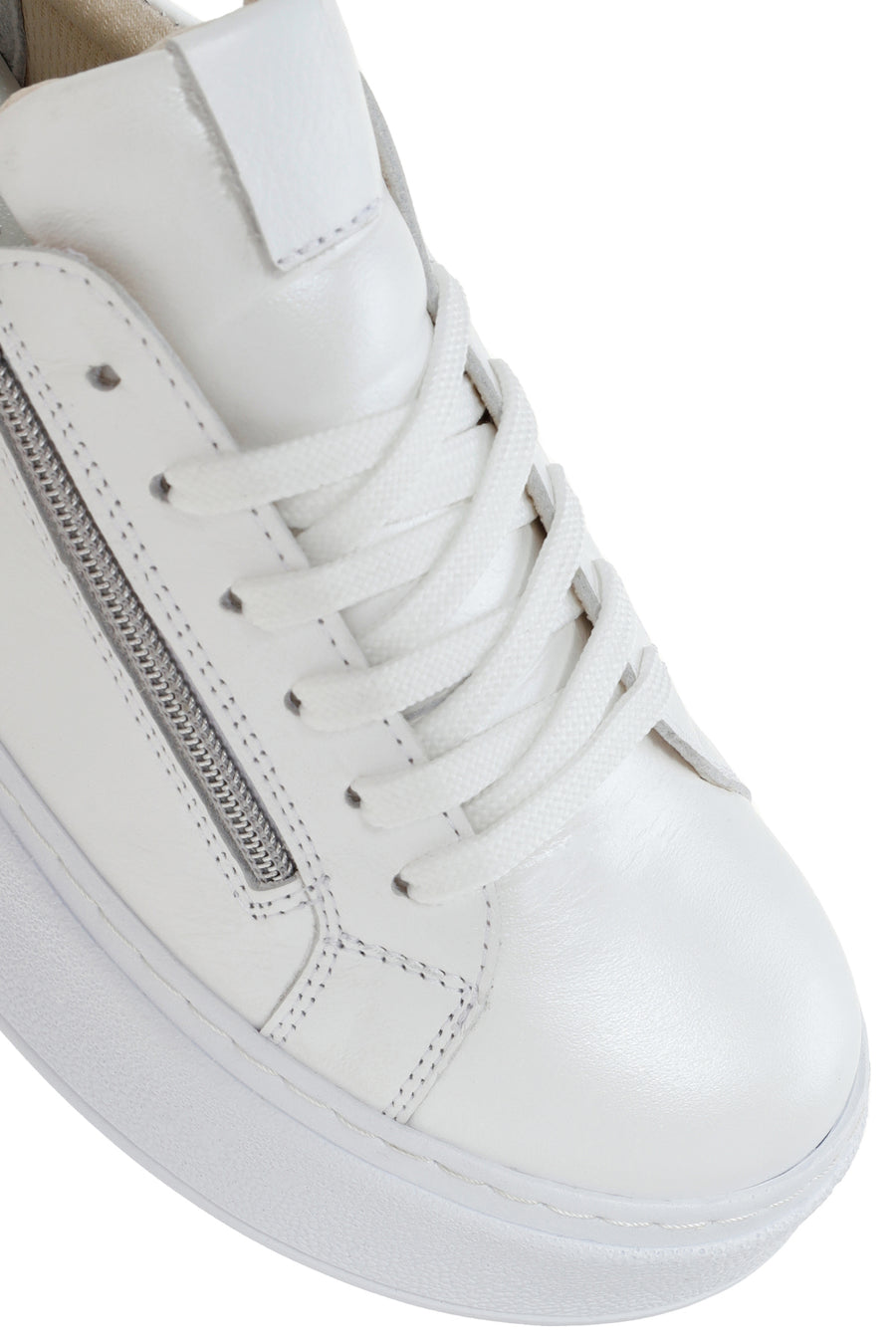 Kadın Beyaz Kalın Tabanlı Yandan Fermuarlı Deri Sneaker