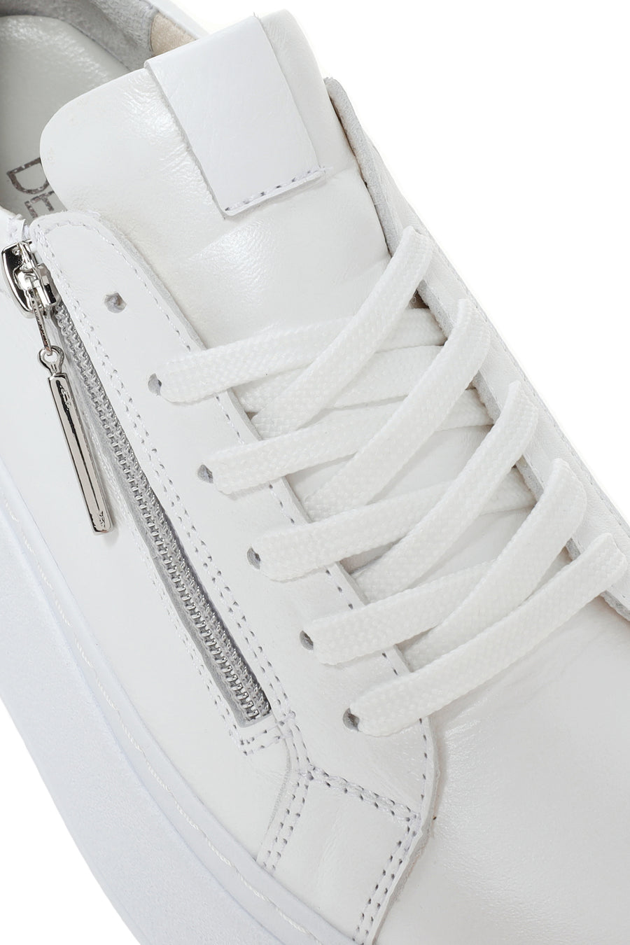 Kadın Beyaz Kalın Tabanlı Yandan Fermuarlı Deri Sneaker