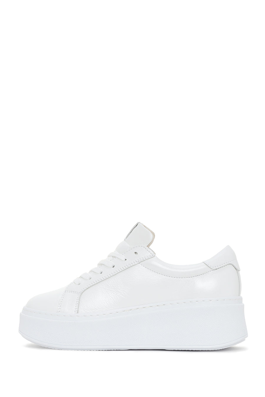 Kadın Beyaz Kalın Tabanlı Yandan Fermuarlı Deri Sneaker