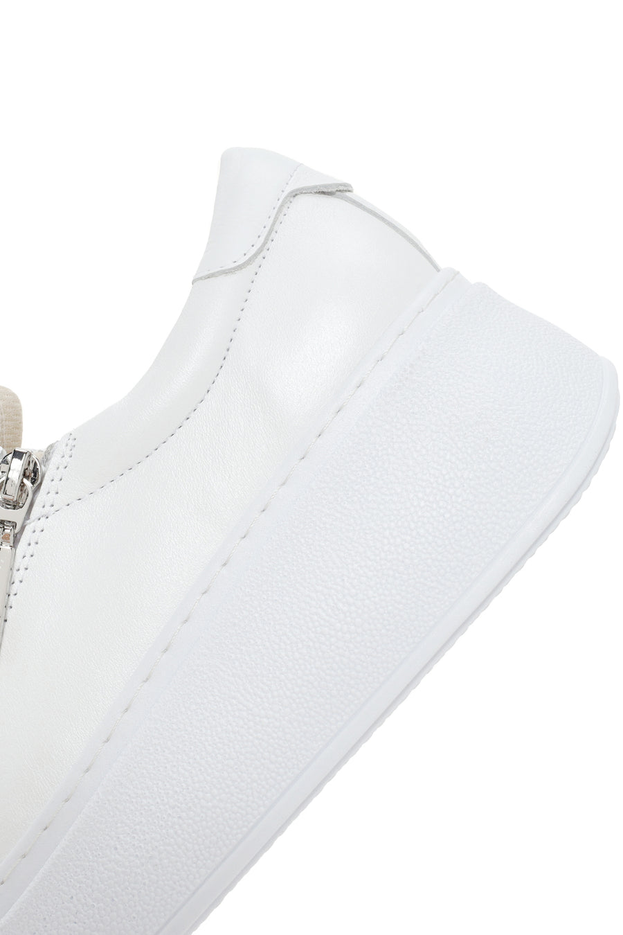 Kadın Beyaz Kalın Tabanlı Yandan Fermuarlı Deri Sneaker