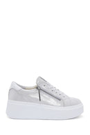 Women's Silver Thick Sole Side Zipper Leather Sneaker | Derimod