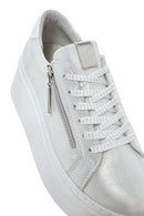 Women's Silver Thick Sole Side Zipper Leather Sneaker | Derimod