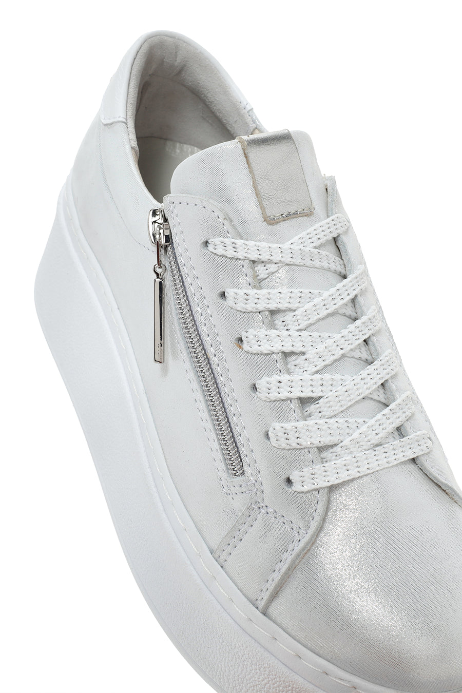 Kadın Gümüş Kalın Tabanlı Yandan Fermuarlı Deri Sneaker