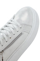 Women's Silver Thick Sole Side Zipper Leather Sneaker | Derimod