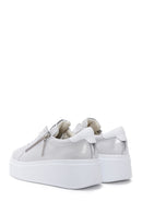 Women's Silver Thick Sole Side Zipper Leather Sneaker | Derimod