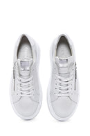 Women's Silver Thick Sole Side Zipper Leather Sneaker | Derimod