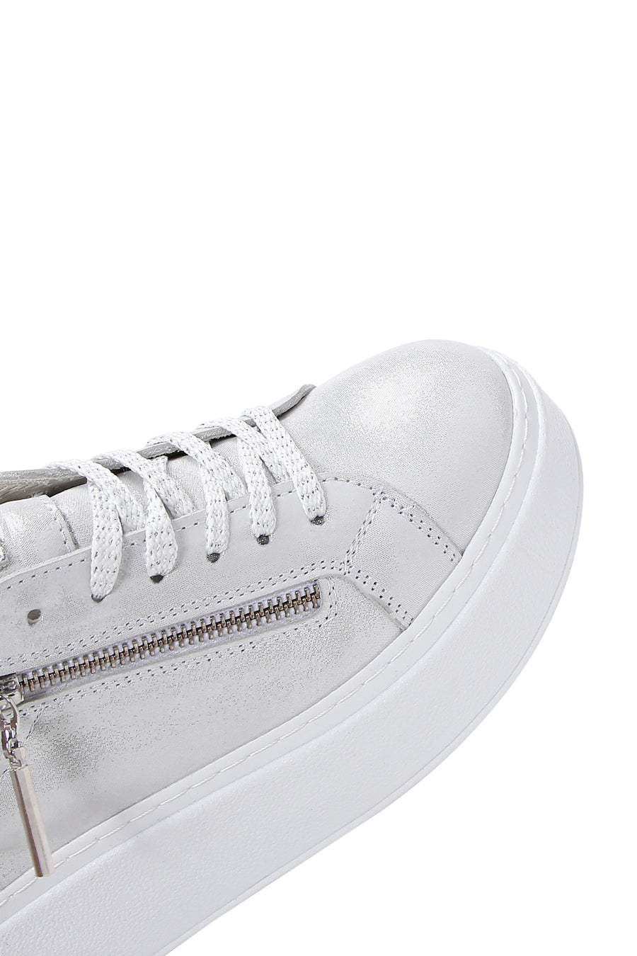 Kadın Gümüş Kalın Tabanlı Yandan Fermuarlı Deri Sneaker