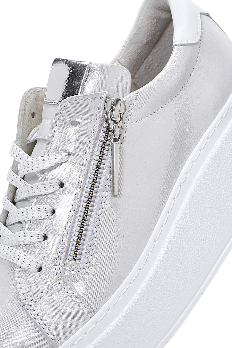 Kadın Gümüş Kalın Tabanlı Yandan Fermuarlı Deri Sneaker